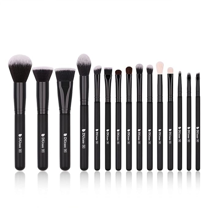 DUcare Makeup Brushes 15Pcs Premium Synthetic Kabuki Makeup Brush Set, Professional Foundation Concealers Powder Blush Blending Face Eye Shadows Black Brush Sets