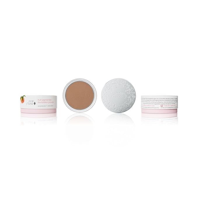 100% PURE Powder Foundation Matte Finish Face Makeup - Oil Absorbing Pressed Poreless Concealer - Vegan Fruit Pigmented Mousse Color (Tan-Deep Shade w/Yellow Undertones) - 0.32 Oz