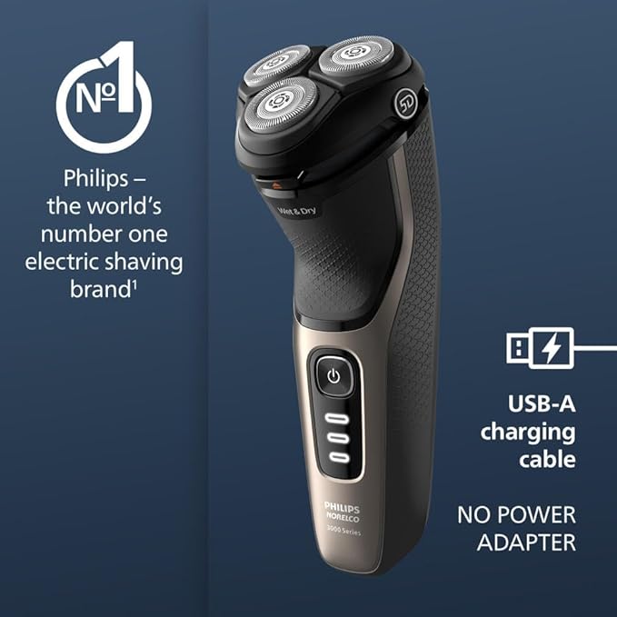Philips Norelco Shaver 3600 Series, Wet and Dry Electric Shaver, P-Cap, Travel Pouch, Ash Gold, Model S3242/90