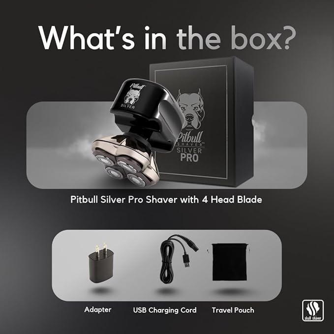 Skull Shaver Pitbull Silver PRO: Electric Head Shaver for Men, Wet & Dry Bald Head Shaver with Ergonomic Design - Perfect Grooming for Men