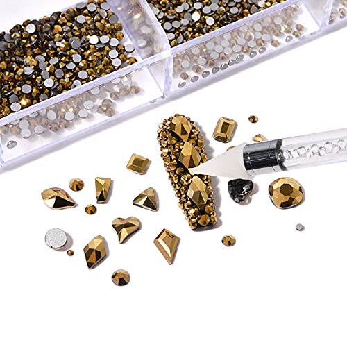 12 Types of Mine Gold 600 Diamonds + 2500 Flat Rhinestones Mix 20 Styles Flatback DIY Crafts Rhinestone Crystals 3D Decorations Flat Back Stones Set + Rhinestone Picker Wax Pen