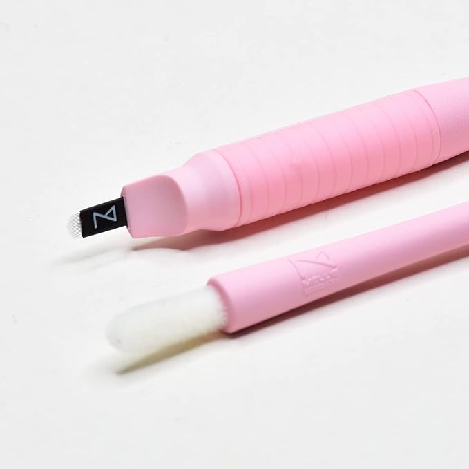 Mellie's Signature Microblading Eyebrow Pen (Pack of 10) - Disposable Pen for Brows - Sterilized Blade, Comfortable Rubber Grip and Pigment Sponge for Flawless Brows (U18 .18mm, Pink)