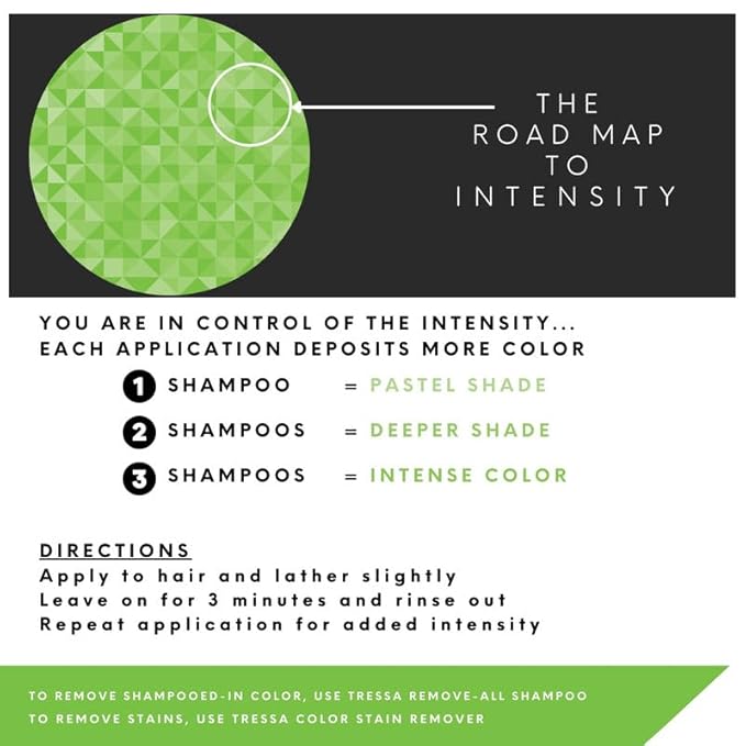 Watercolors by Tressa INTENSE 3-in-1 Color Depositing Shampoo, Semi Permanent Hair Color, Hair Dye Shampoo for Curly, Dry, and Normal Hair, 8 fl oz - GREEN