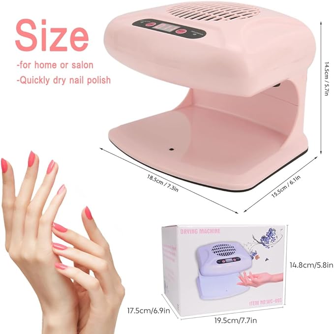 Air Nail Dryer, Pink 300W Infrared Sensor 2 in 1 Automatic Induction Cold Hot Air Nail Polish Drying Fan Wind Blower Dryer for Regular Nail Polish, Home and Salon Use