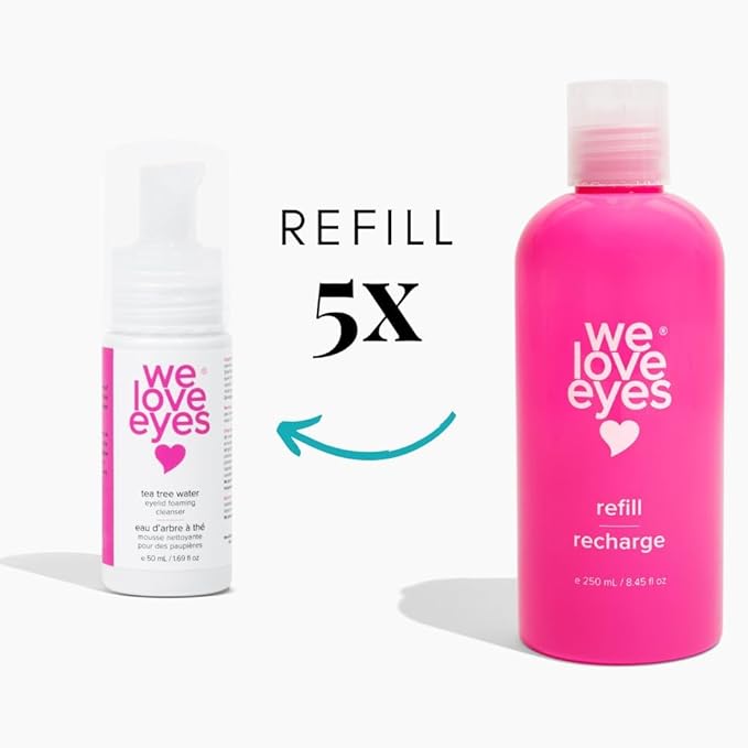 We Love Eyes - Tea Tree Water Eyelid Foaming Cleanser 250mL Refill Size - For Eyelash Extension Home Care, Extend Lash Retention, Non-Irritating Formula