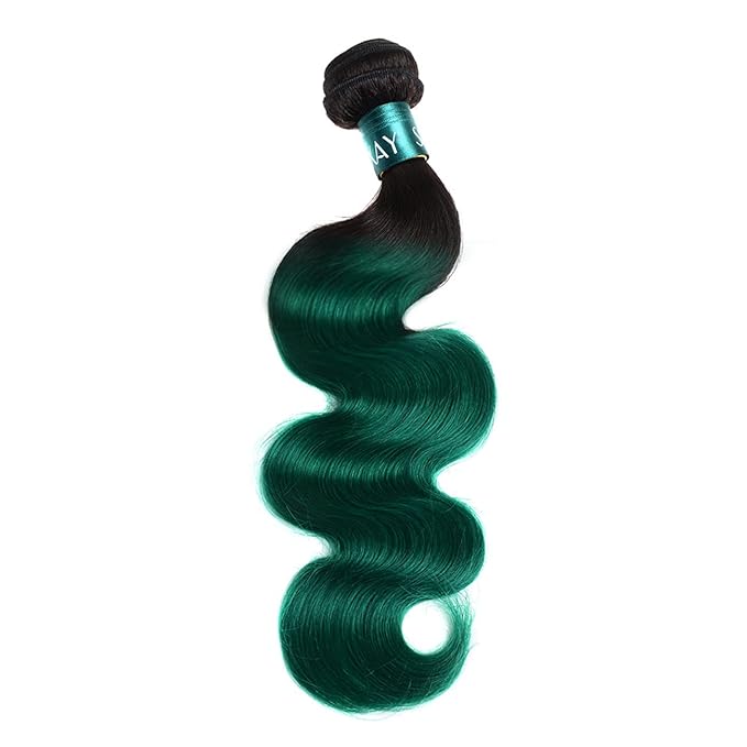 SEXAYHAIR Green Human Hair Brazilian Ombre Body Wave Bundles 1bGreen Virgin Hair 3 Bundles T1b/Green Color Human Hair Bundles Extensions for Women (12 14 16)