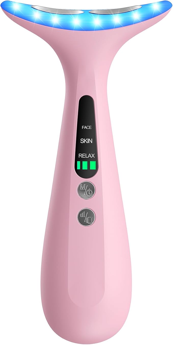 Facial and Neck Massager for Face, Neck - Skin Lifting & Firming - Wrinkle & Dark Circle Reducer - at Home Skin Care Face Sculpting Tool and Neck Massager-Pink