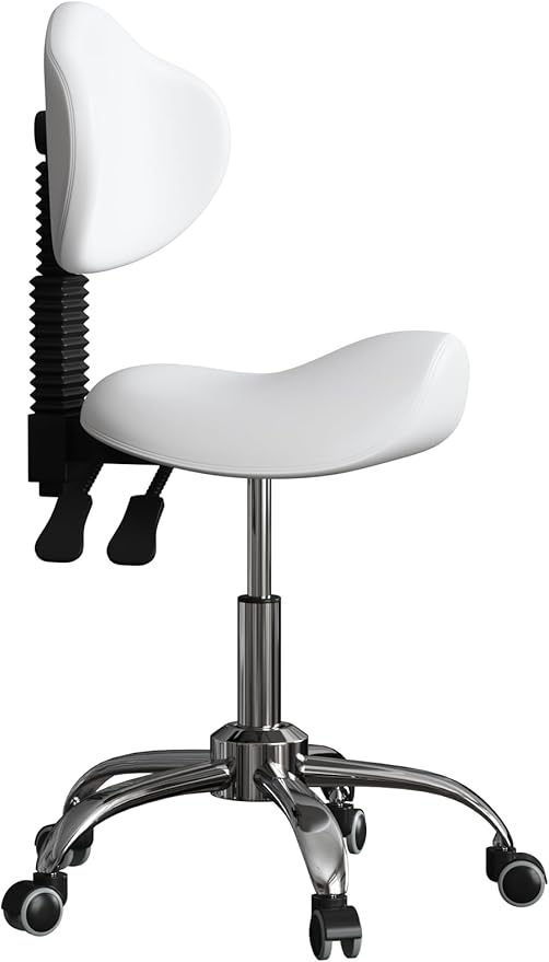 Saddle Stool Chair Rolling with Back Esthetician Chair for Lash Tech Salon Dental Tattoo Artist Eyelash Esthetician Hairstylist Medical Shop Ergonomic Stool Adjustable Hydraulic White