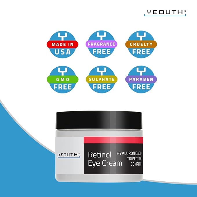 YEOUTH Retinol Eye Cream, Firming Under Eye Cream for Puffiness and Bags Under Eyes for Wrinkles and Dark Circles with Hyaluronic Acid and Tripeptides 2oz