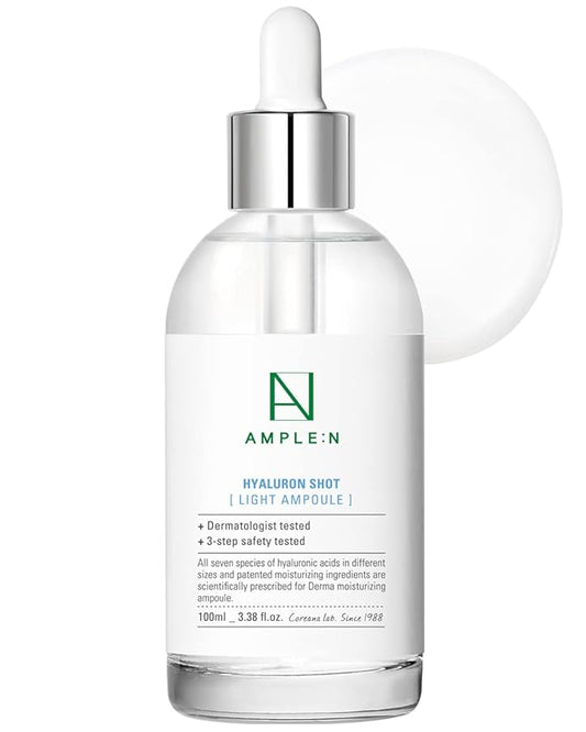 AMPLE:N Hyaluron Shot Light Serum - Korean Hyaluronic Acid Moisturizing Serum - Hydrate Oily and Combination Skin and Restore Vitality – Plumping, Refreshing, Anti Aging Ampoule, 3.38 fl.oz.