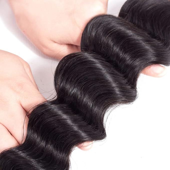 Loose Deep Wave Bundles Human Hair 12a Brazilian Hair Bundles 18 20 22 24 Inch 100% Unprocessed Virgin Raw Hair 4 Bundles Long Wavy Human Hair Extensions Natural Black Color for Women