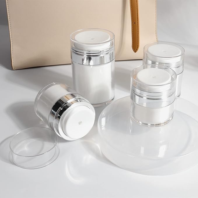 3Pack Airless Pump Jars Mixed(0.5Oz+1.0Oz+1.7Oz) Moisturizer Dispenser Air Pump Container for Cream, Cream Jar Vacuum Empty Bottle Essentials Cosmetic Jar