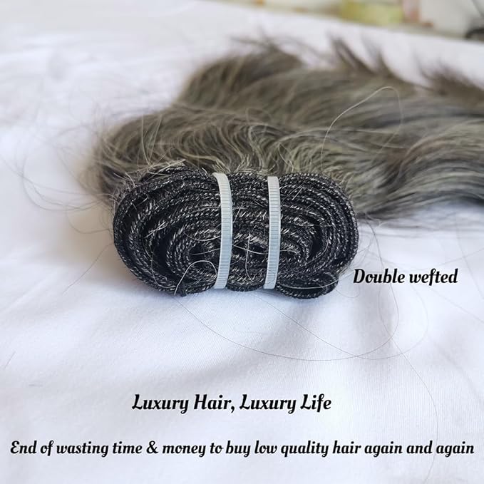Raw Unprocessed Gray Hair Human Hair Bundles Natural Grey Hair Real One Donor Salt And Pepper Virgin Hair Weave (12" 14")