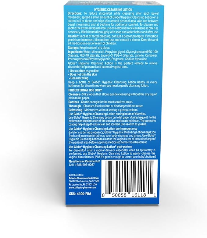 Globe (3 Pack Hygienic Cleansing Lotion for Men and Women -Discomfort, Pain & Itch Relief for Sensitive Areas, Cooling, Non-Irritating Gentle Personal Care Cleanser, Convenient for Travel, 3oz Bottle