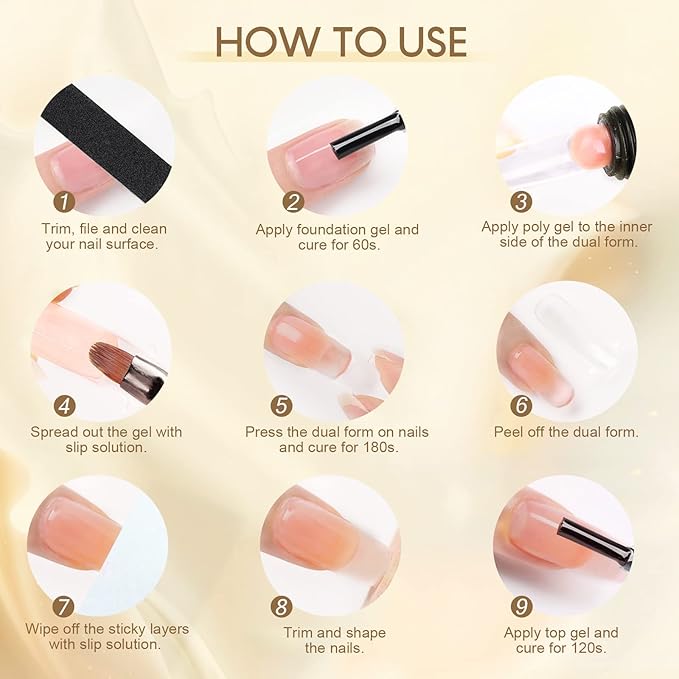 Saviland Poly Nail Gel Kit 7 Colors Glitter Red Nudes Poly Nail Extension Gel Kit Builder Nail Gel Poly Gel Nail Enhancement Manicure Kit for Professional and Starter