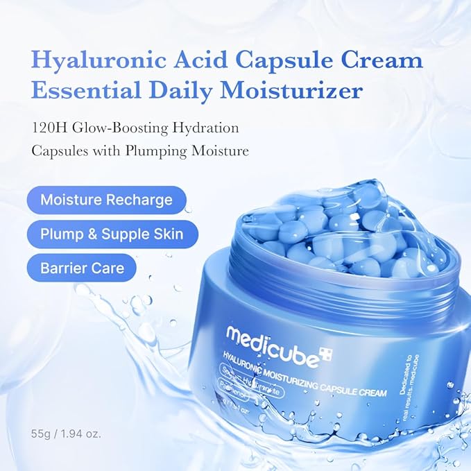 medicube Hyaluronic Acid Capsule Cream | 120H Long-Lasting Hydration, Barrier Care & Calming Daily Facial Moisturizer For All Skin Types | With Hyaluronic Acid, Panthenol & Ceramides | Korean Skincare