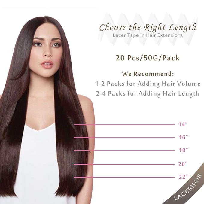 LacerHair Tape in Hair Extensions Human Hair Double Side Tape Seamless Skin Weft Darkest Brown to Chestnut Brown B#2/6 Real Remy Human Hair Reusable Tape in Extensions 20Pcs 50g per set 16 Inch