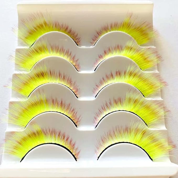 Sunniess Ombre Colored Lashes Silk Protein Fluffy Wispy Volume Fake Lashes for Halloweens Cosplay Party Stage Russian D Curl Lashes with Color Make up Faux Mink False Eyelashes 5 Pairs