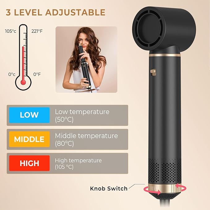 5 in 1 Hair Dryer Brush Hot Air Curling Brush Negative Ion Air Styler,Multi Function Blow Dryer Brush with Curling Wand, Straightening Brush, and Volumizing Hot Air Brush for All Hair Types(Black)