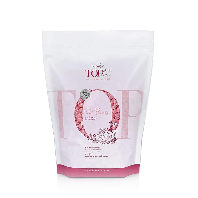 Italwax Top Line Pink Pearl - 750g / 1.65lb - Hard wax beads for hair removal - Unscented - Synthetic formulation ideal for sensitive skins - Recommended for Bikini area and Armpits