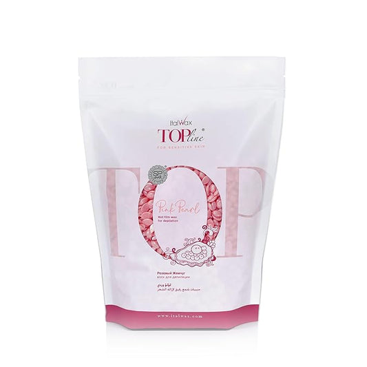 Italwax Top Line Pink Pearl - 750g / 1.65lb - Hard wax beads for hair removal - Unscented - Synthetic formulation ideal for sensitive skins - Recommended for Bikini area and Armpits