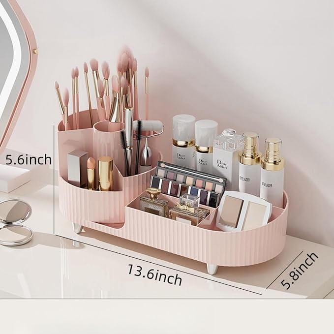 Rotating makeup organizer,Large Capacity Cosmetic Display Case, easy to hold all of your makeup products, at least 20 makeup brushes/eyeliner,10 lipsticks,8 skincare products(Pink)