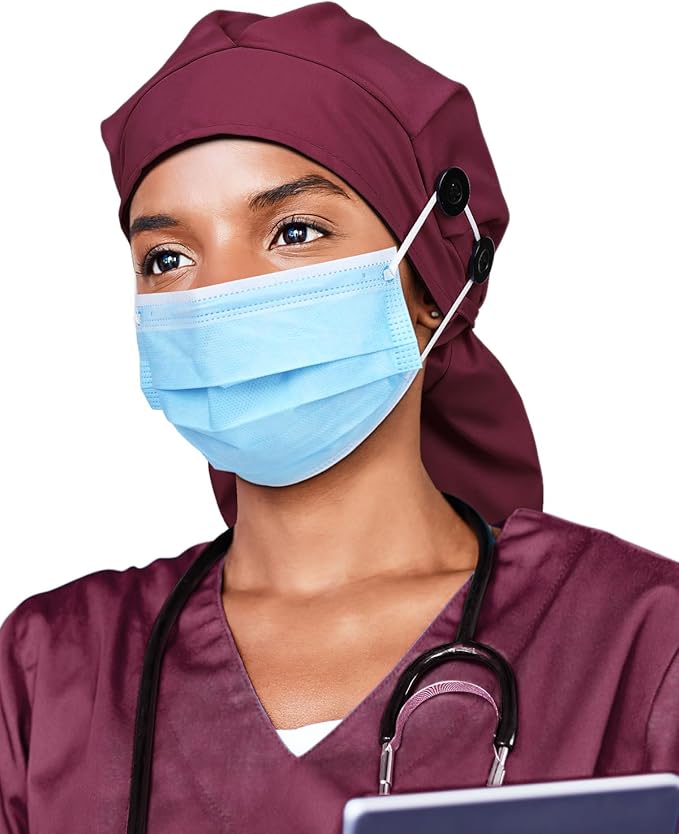 Satin Lined Work Cap with Button for Long Hair Women