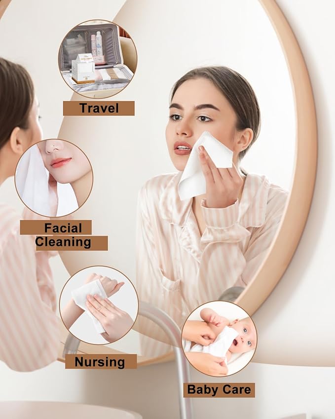Clean Facial Towels,1 Box with 60 Ct Disposable Face Towels - Premium Facial Cleansing Cloths & Towelettes, Perfect for Skincare Routine - Biodegradable, Travel-friendly, and Eco-friendly