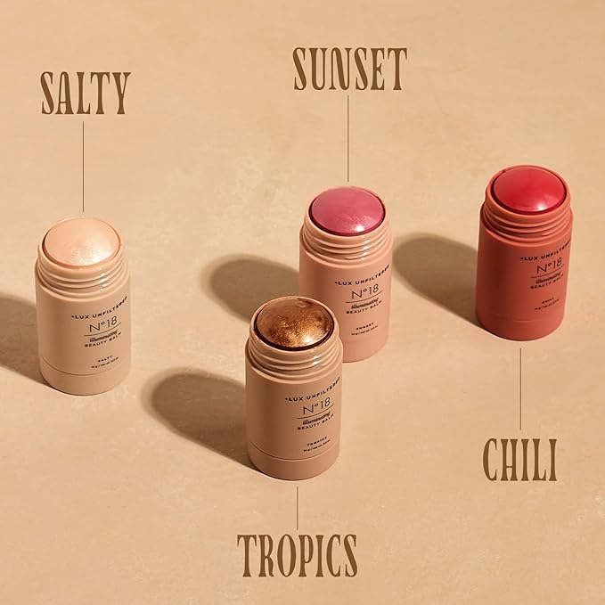 + Lux Unfiltered N°18 Illuminating Beauty Balm in Sunset (Sun Kissed Glow), Non Toxic, Cruelty-Free, Vegan Shimmer Blush Face Stick