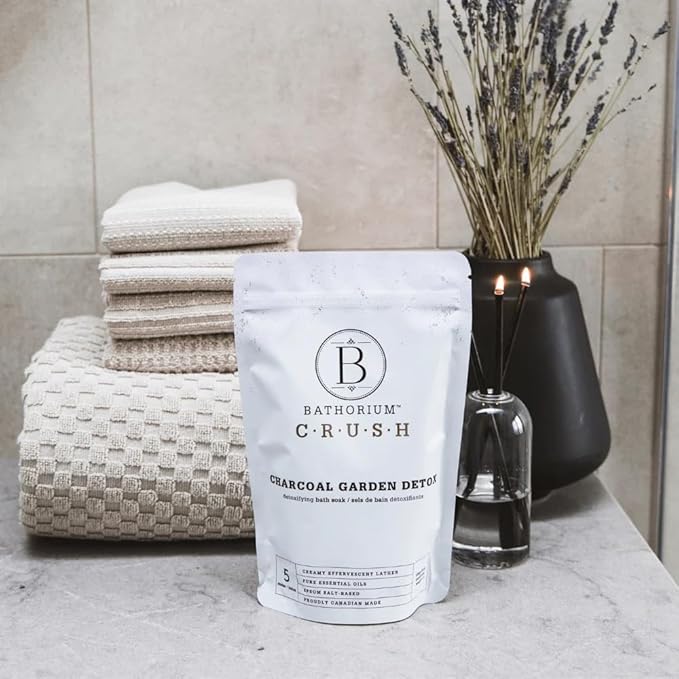 Bathorium Charcoal Garden Detox Crush, Purifying Bath Soak with Activated Charcoal & Eucalyptus, pH-Balanced, Herb-Scented Bath Soak, 5+ Baths, 21 oz