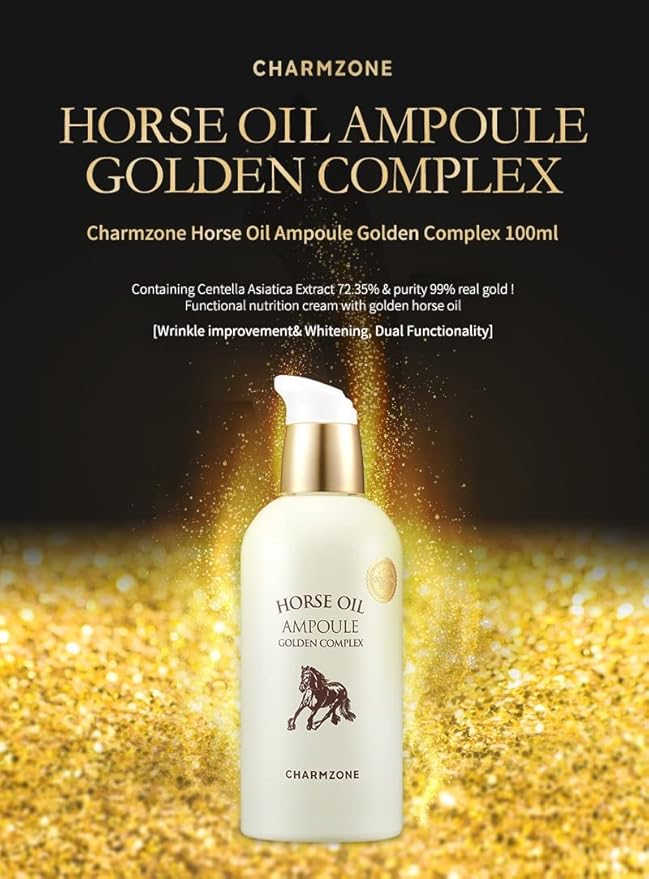 CHARMZONE Mayu Horse Oil and Gold Intense Moisturizing Lightweight Face Ampoule Golden Complex Gift for All Skin Type (100ml/3.38 fl.oz)