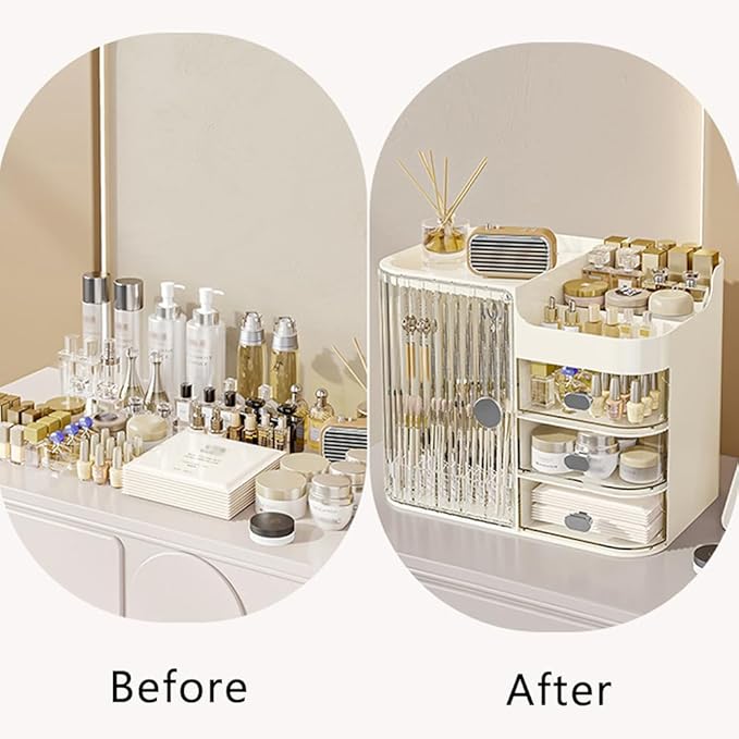 Cosmetics Display Case with Mirror, Large Capacity Cosmetic Storage Box with Drawers, Dust and Waterproof Makeup Organizer, Skincare Jewelry Storage Box for Bedroom, Bathroom (Transparent)