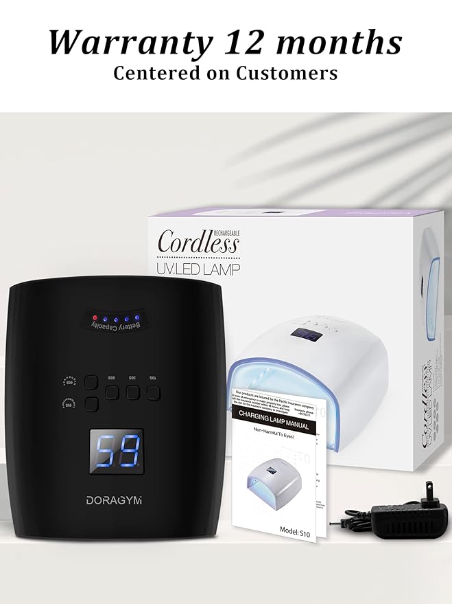 Rechargeable 66W UV LED Nail Lamp for Gel Nail, Professional Led Nail Light for Gel Nails, Cordless Gel Nail Light, Portable Curing Gel Polish Nail Dryer for Home and Salon (Black)