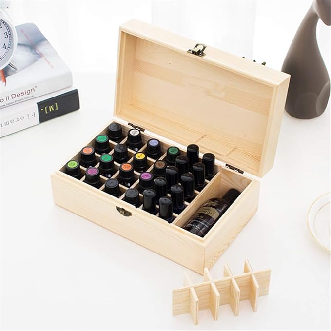 Pure Vie Essential Oil Wooden Storage Box Travel Display Presentation, Holds 36 Bottles for 5, 10, 15ml - Aromatherapy Organizer Nail Polish Fragrance Container - Keep Your Oils Safe & Space Saver