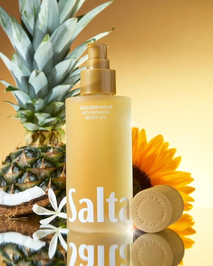Saltair Body Oil. Luxurious Golden Hour After Shower and Bath Oil Moisturizer for Women. Botanical, Non-Greasy, and Well-Absorbing Lotion for Hydrating Dry Skin. 4oz Pump Bottle