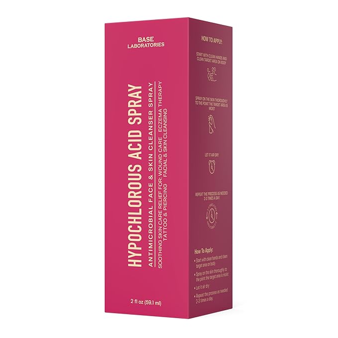 BASE LABORATORIES Hypochlorous Acid Spray for Face & Skin - Travel Size - Magic Facial Toner Spray & Cleaner - Skin Repair Solution helps reduce redness, Irritations, acne - HOCL Molecule Spray 2oz