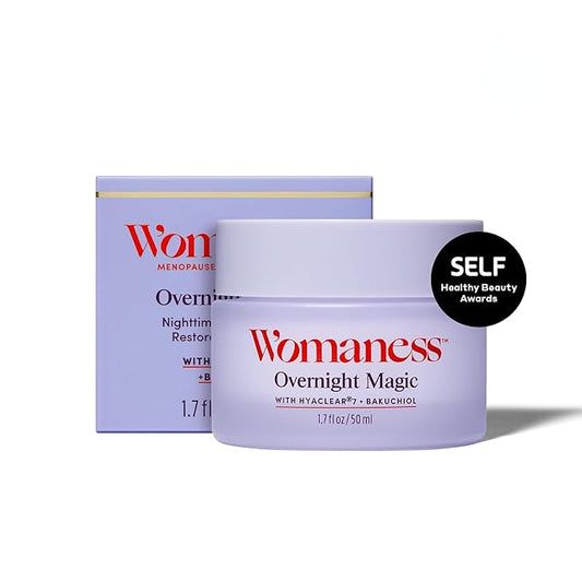 Womaness Overnight Magic Night Face Cream - Anti Aging Night Cream & Menopause Moisturizer - Hydrating Hyaluronic Acid Moisturizer & Bakuchiol Retinol Alternative for Fine Lines & Wrinkles (1.7oz)
