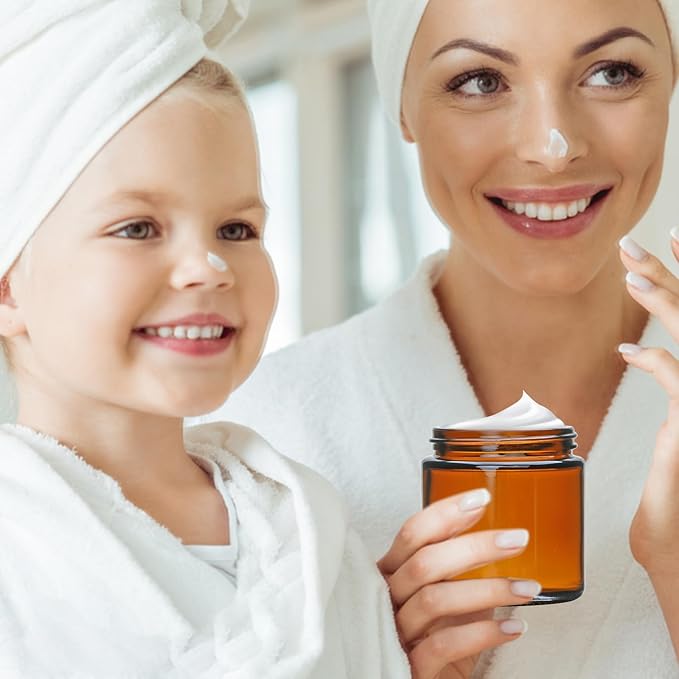 4oz Glass Amber Cosmetic Jars with Black Lids,12 Pack Empty Small Glass Jars with Inner Liners, Round Sample Container for Cream,Lotion,Ointments