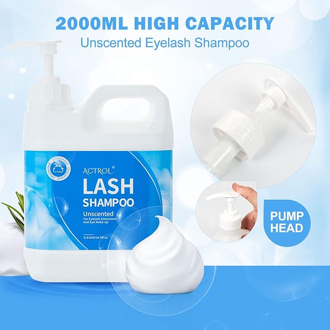 Eyelash Extension Cleanser Unscented 2L Natural Lash Extension Shampoo Professional Eyelid Foaming Cleanser Paraben & Sulfate Free Non-lrritating with Salon and Home Care