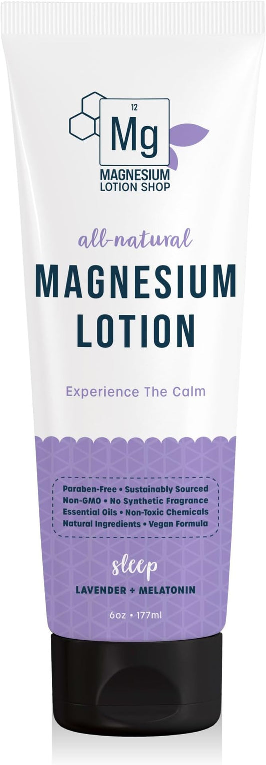 Melatonin + Lavender Magnesium Lotion for Sleep | 250 mg Magnesium and 3 mg Melatonin per Teaspoon | 6 oz Bottle of Lavender Lotion | Proudly Made in America