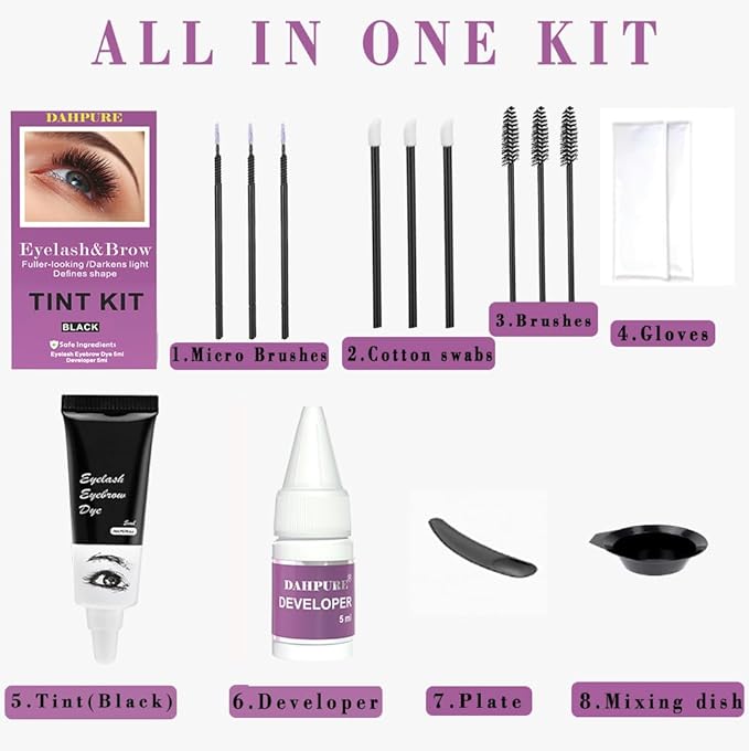 2-In-1 Black Lash and Brow Color Kit, Waterproof Lasting for 6 Weeks, Gentle & Safe Coloring for Salon and Home Use