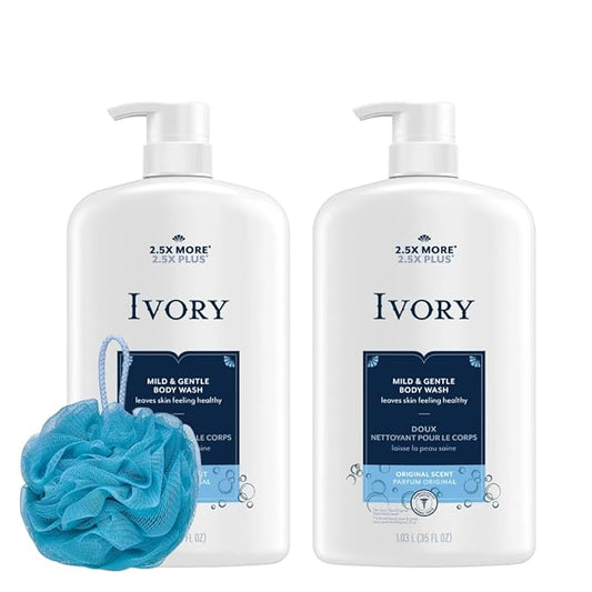 Ivory Body Wash - Ivory Clean Body Wash Pump Original with body pump. Ivory soap pamper yourself with this moisturizing body wash pump with 35 Fl. Oz. each with shower loofah (Pack of 2). (Original)