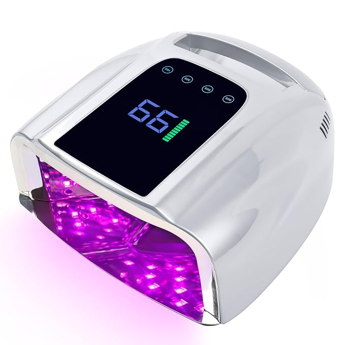 96W Rechargeable UV LED Nail Lamp, Portable Cordless UV Light for Nails with LCD Display Auto Sensor, 4 Timer Setting and Smart Sensor Nail Dryer,Nail Cure Light with Removable Bottom(Sliver)
