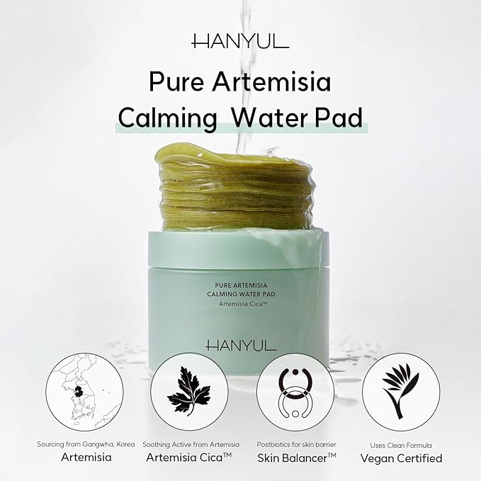 HANYUL Pure Artemisia (Mugwort) Calming Toner Pads | Deep Moisturizing and Quick Soothing, Herb Extracts with CICA, Korean Pre-Makeup Skincare, Redness Relief Masks, 60 Sheets, 5.74 Fl Oz