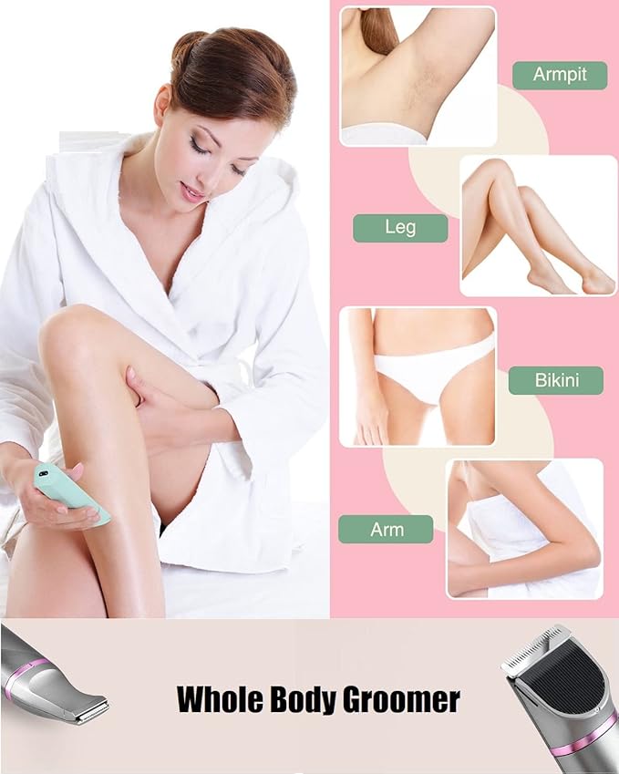 Hair Trimmer for Women Waterproof Bikini Trimmer Electric Shaver for Pubic Hair Legs Arms Removal Personal Trimmer with Snap-in Ceramic Blades IP7X Washable Head,Wet and Dry Use