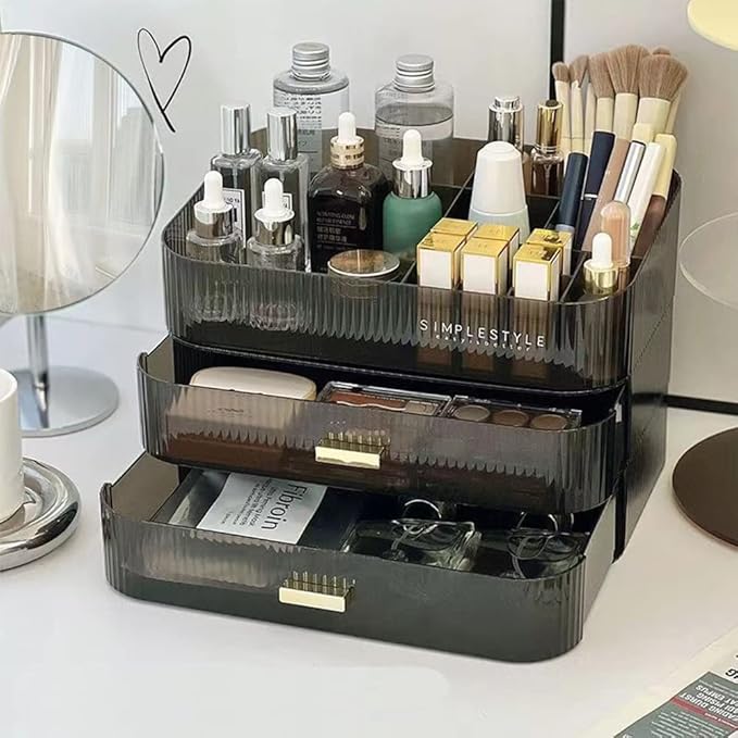 MIUOPUR Makeup Organizer with Stackable Drawers, Bathroom Vanity Organizers and Storage, Ideal for Desk and Dresser Countertops, Great for Cosmetics, skincare, Lipsticks, Nail Care -Black