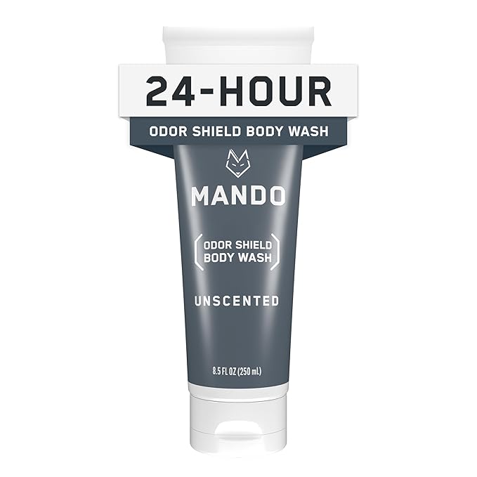 Mando Odor Shield Body Wash - 24 Hour Control - Removes Odor Better than Soap - SLS Free and Paraben Free, Skin Safe - 8.5 Ounce (Unscented)