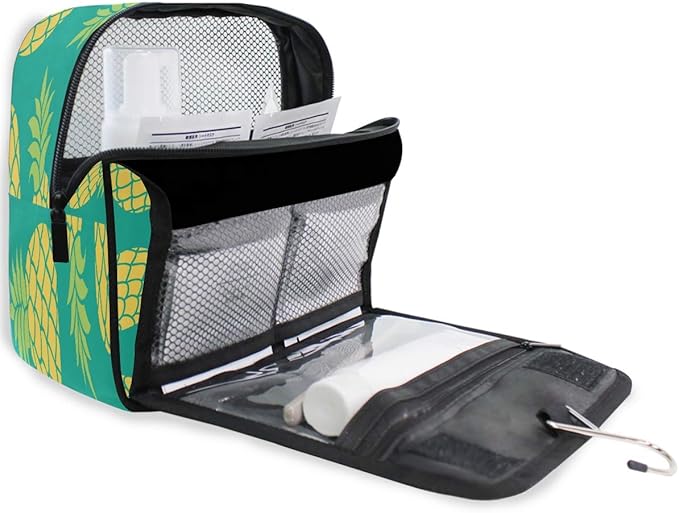 Hanging Toiletry Bag Tropical Fruit Pineapple Pattern Portable Travel Cosmetic Makeup Bag Bathroom Shower Shaving Kit Organizer Bag for Men Women