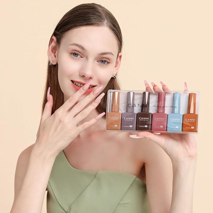 CANNI 6 Colors 9 ML Hema-Free Brown Gel Nail Polish Set, Dark Chocolate Brown Gel Polish Kit Fall Light Brown Colors, Soak Off LED Nail Gel Manicure Kit DIY at Home Salon Gifts