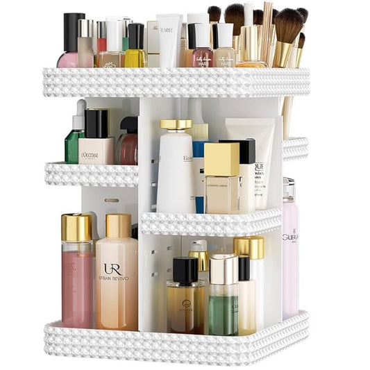 360°Rotating Makeup Organizer, Large Capacity Vanity Organizer with DIY Adjustable Trays, Makeup Brush Cosmetic Skincare Organizer Spinning Holder Shelf Storage Rack, Perfume Organizer For Dresser